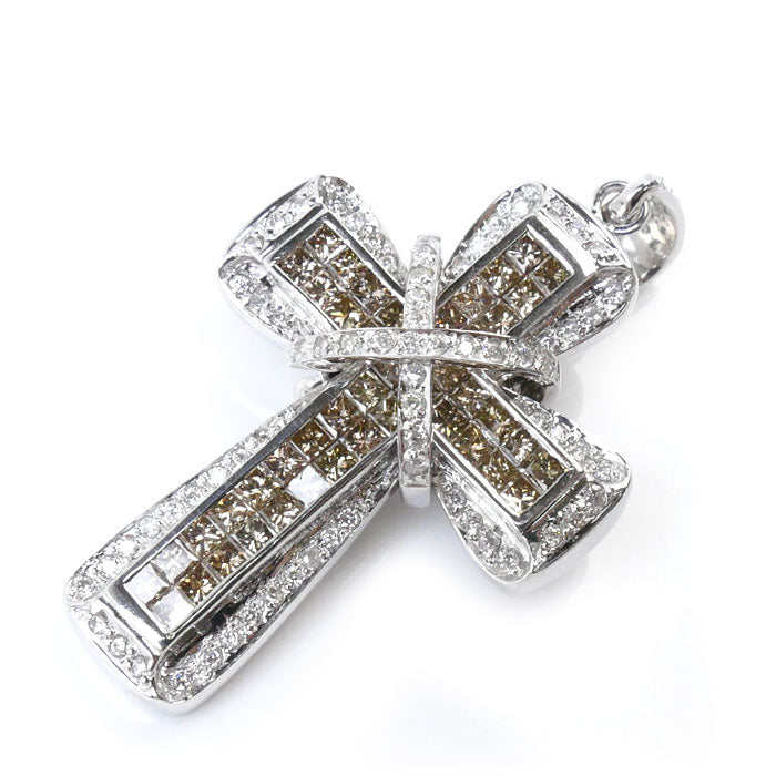 K18WG White Gold Diamond Cross Pendant