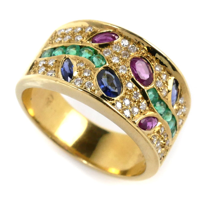 K18YG Yellow Gold Ruby Sapphire Emerald Ring