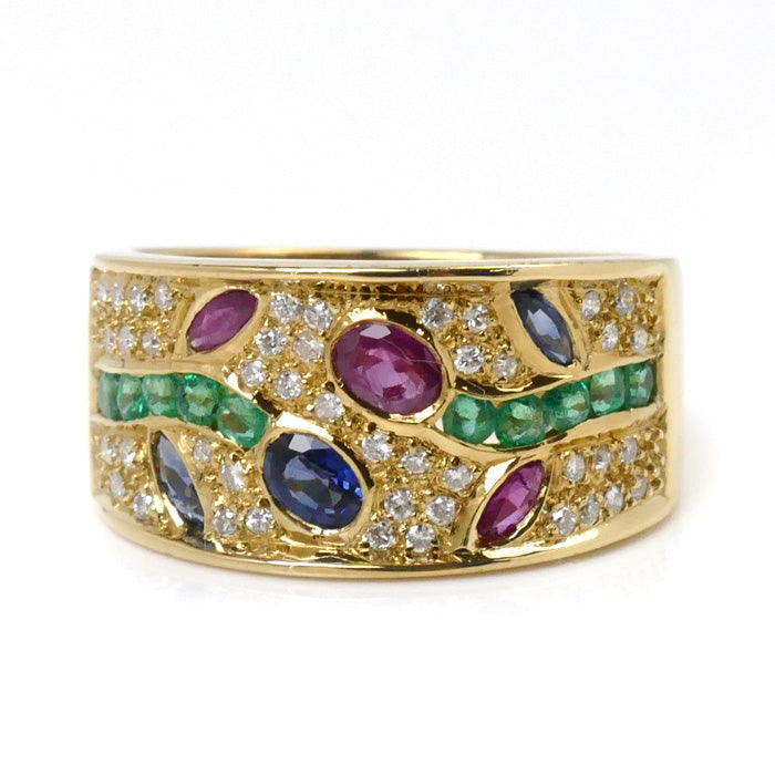 K18YG Yellow Gold Ruby Sapphire Emerald Ring