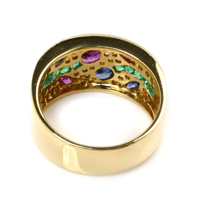 K18YG Yellow Gold Ruby Sapphire Emerald Ring