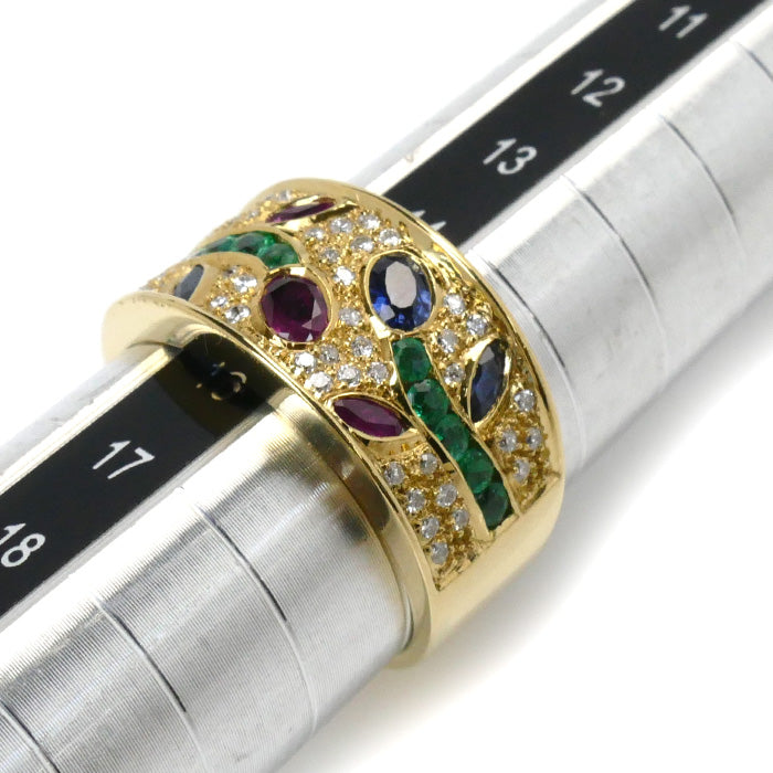 K18YG Yellow Gold Ruby Sapphire Emerald Ring