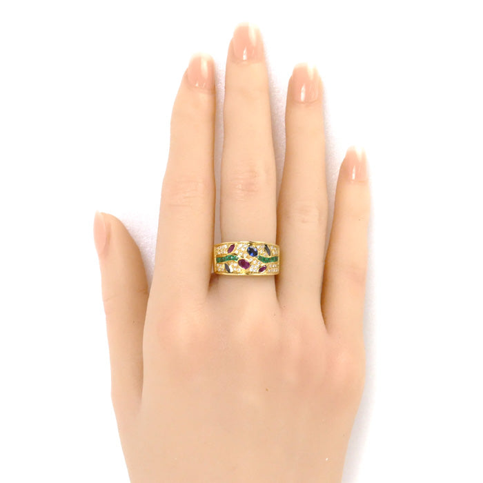 K18YG Yellow Gold Ruby Sapphire Emerald Ring