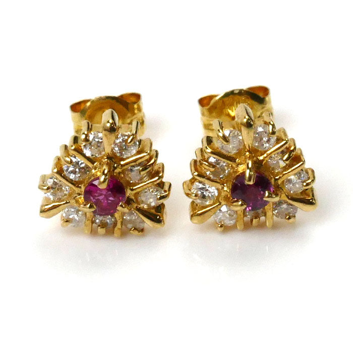 K18YG Yellow Gold Ruby Diamond Earrings