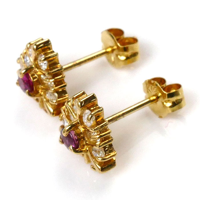 K18YG Yellow Gold Ruby Diamond Earrings