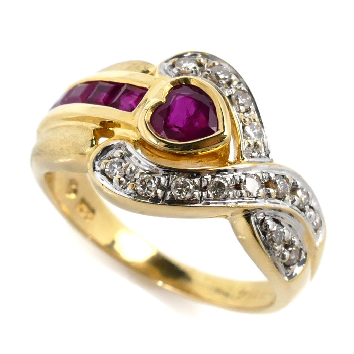 K18YG Yellow Gold Ruby Heart Ring