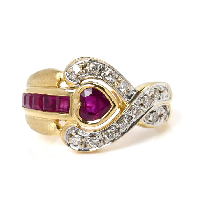 K18YG Yellow Gold Ruby Heart Ring