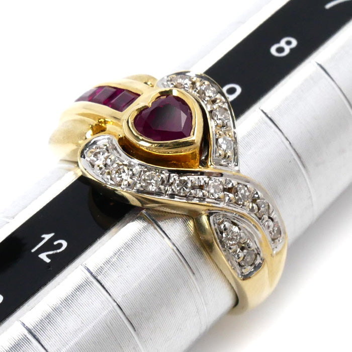 K18YG Yellow Gold Ruby Heart Ring