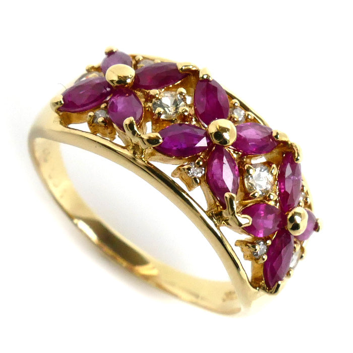 K18YG Yellow Gold Ruby Ring 1.20ct Diamond