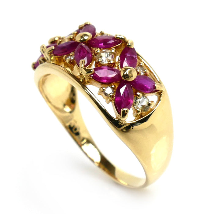 K18YG Yellow Gold Ruby Ring 1.20ct Diamond