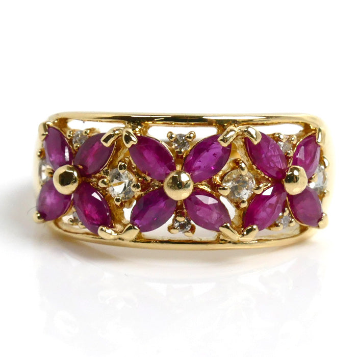 K18YG Yellow Gold Ruby Ring 1.20ct Diamond