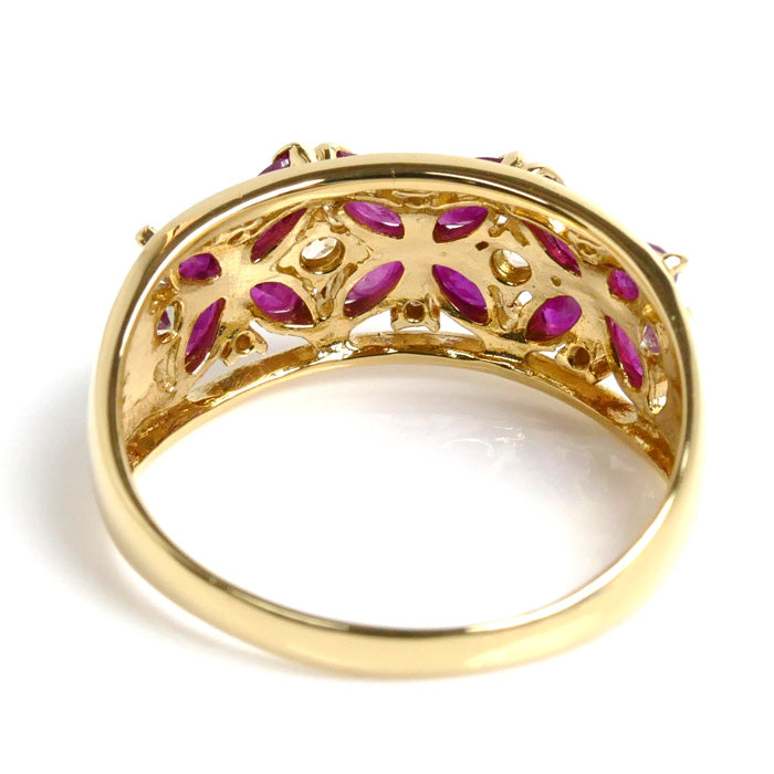 K18YG Yellow Gold Ruby Ring 1.20ct Diamond