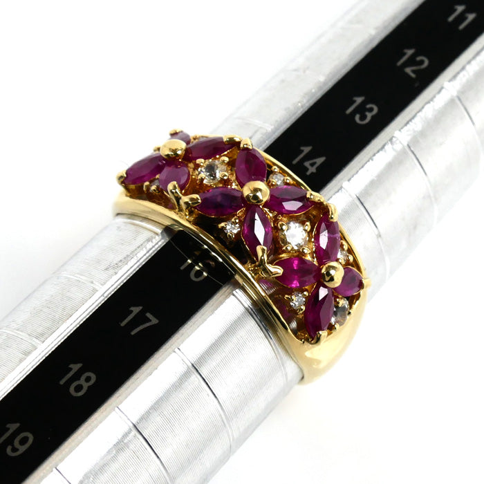 K18YG Yellow Gold Ruby Ring 1.20ct Diamond