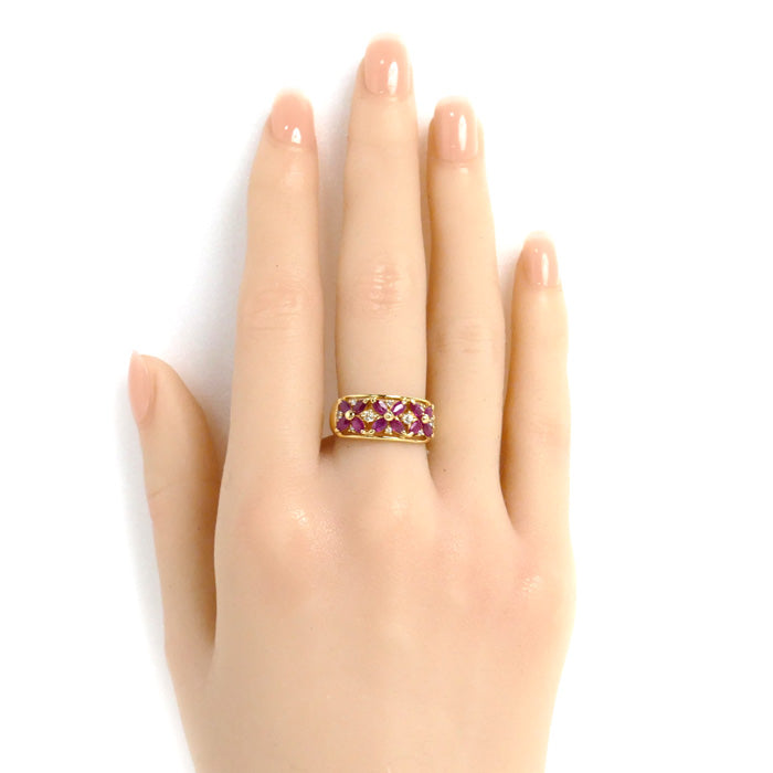 K18YG Yellow Gold Ruby Ring 1.20ct Diamond