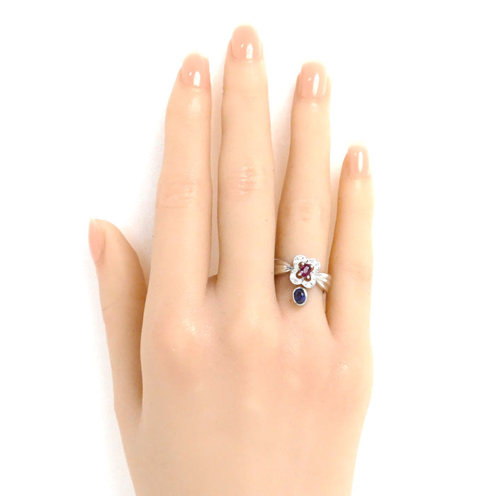 K18WG White Gold Sapphire Flower Ring