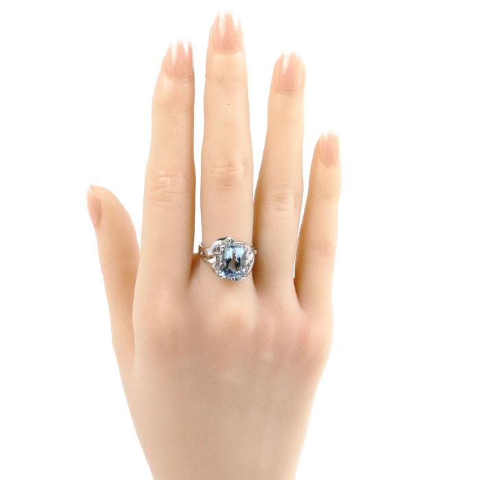 Pt900 Platinum Aquamarine Ring 12