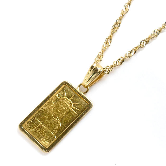 Yellow Gold K24 K18 Ingot Necklace 1g