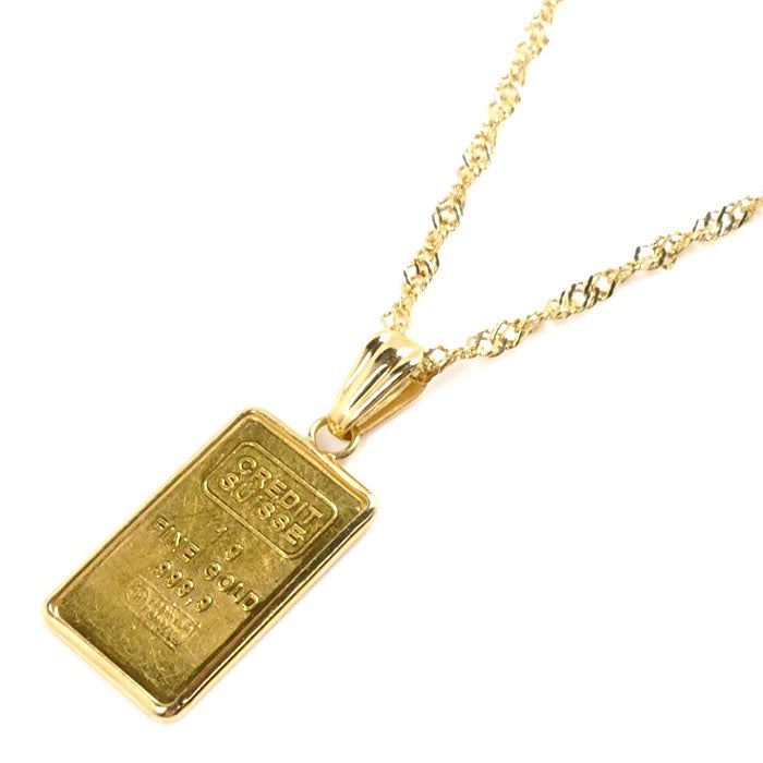 Yellow Gold K24 K18 Ingot Necklace 1g