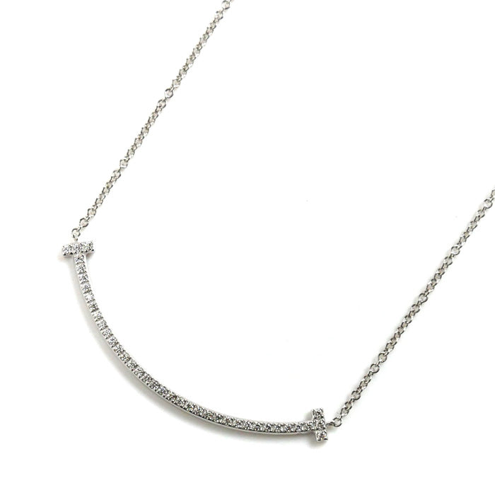 Tiffany & Co White Gold Diamond T Smile Necklace