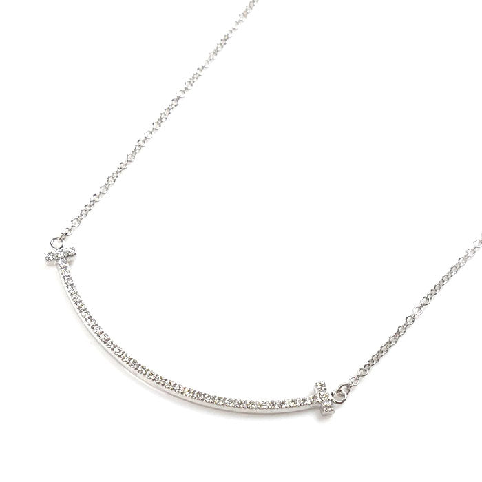 Tiffany & Co K18WG White Gold Diamond T Smile Necklace