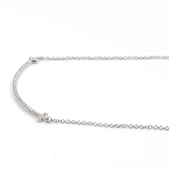 Tiffany & Co K18WG White Gold Diamond T Smile Necklace