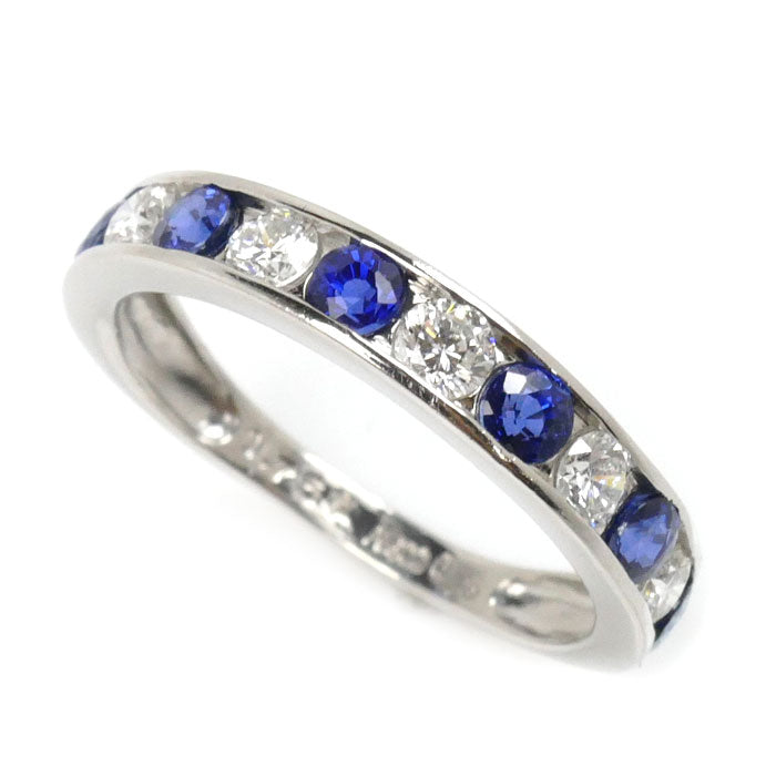 Pt900 Platinum Sapphire Diamond Ring