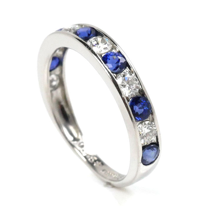 Pt900 Platinum Sapphire Diamond Ring