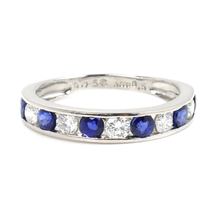 Pt900 Platinum Sapphire Diamond Ring