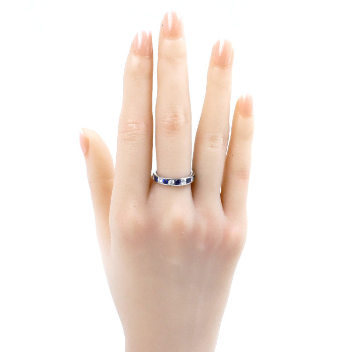 Pt900 Platinum Sapphire Diamond Ring