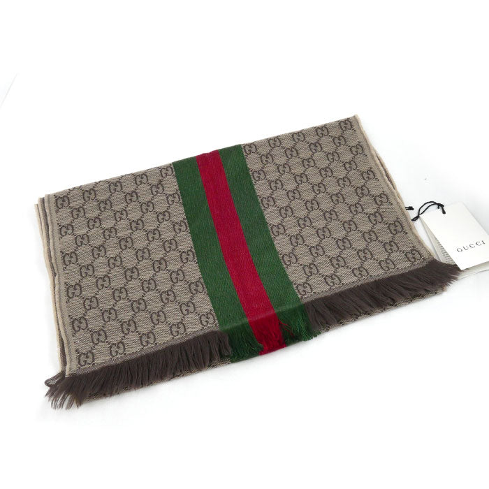 Gucci Wool Silk Scarf Brown Beige