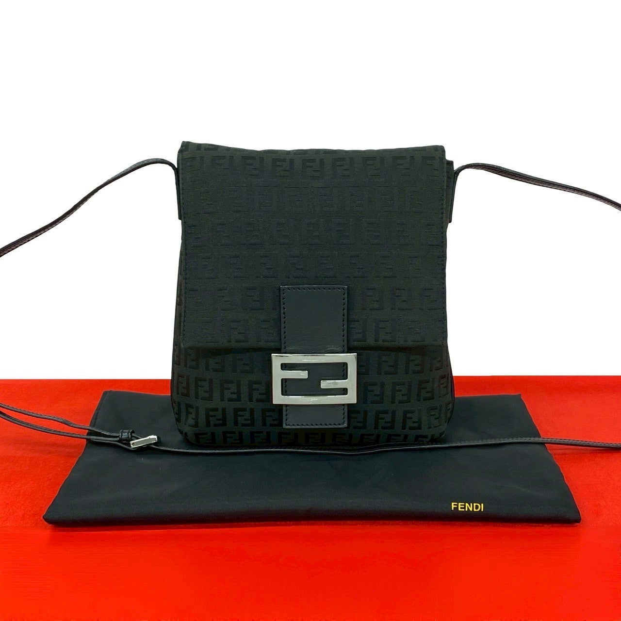 Fendi Zucchino Canvas Leather Shoulder Bag