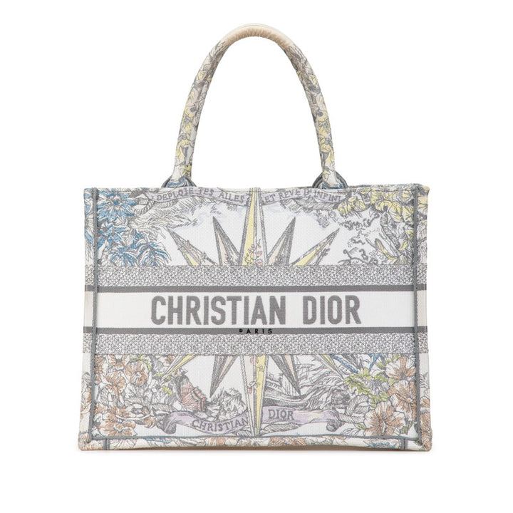 Dior Book Tote Bag Jacquard White Multicolor in Very Good Condition