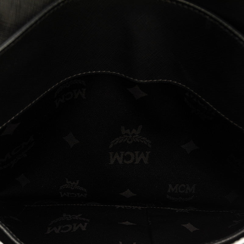 MCM Leather Flat Shoulder Bag Black White