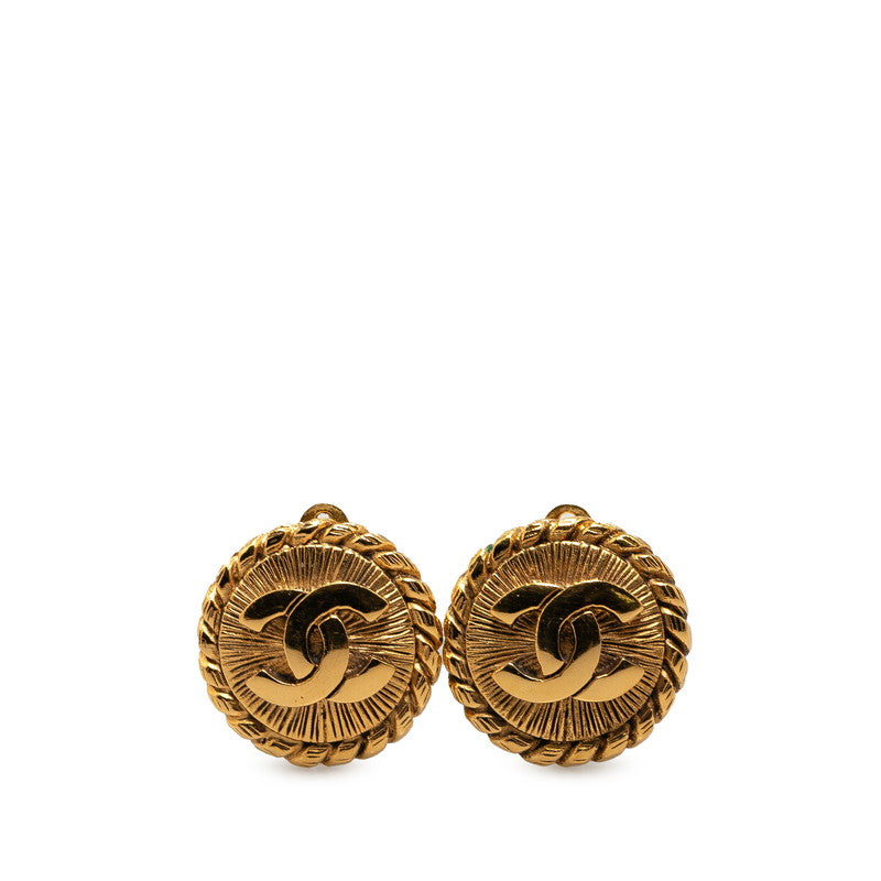 Chanel Coco Mark Round Clip-On Earrings Gold Plated in Very Good Condition