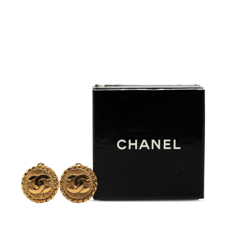 Chanel Coco Mark Round Clip-On Earrings Gold Plated in Very Good Condition