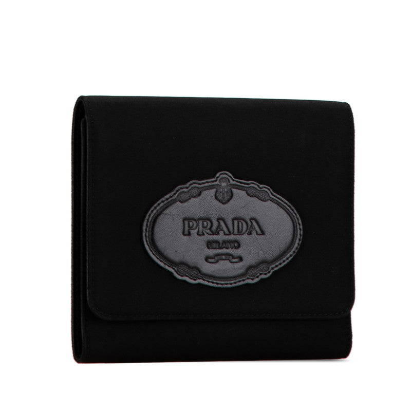 Prada Nylon Leather Trifold Wallet in Very Good Condition