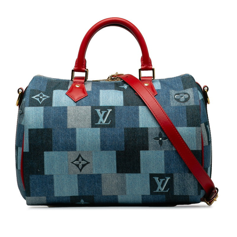 Louis Vuitton Denim Leather Speedy Bandouliere 30 Patchwork Handbag M45041