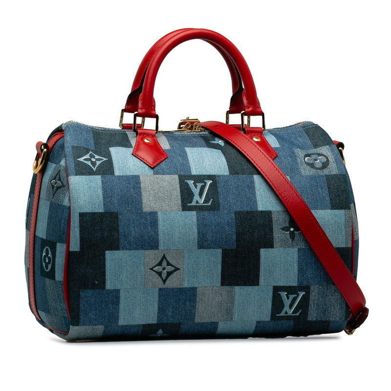 Louis Vuitton Denim Leather Speedy Bandouliere 30 Patchwork Handbag M45041