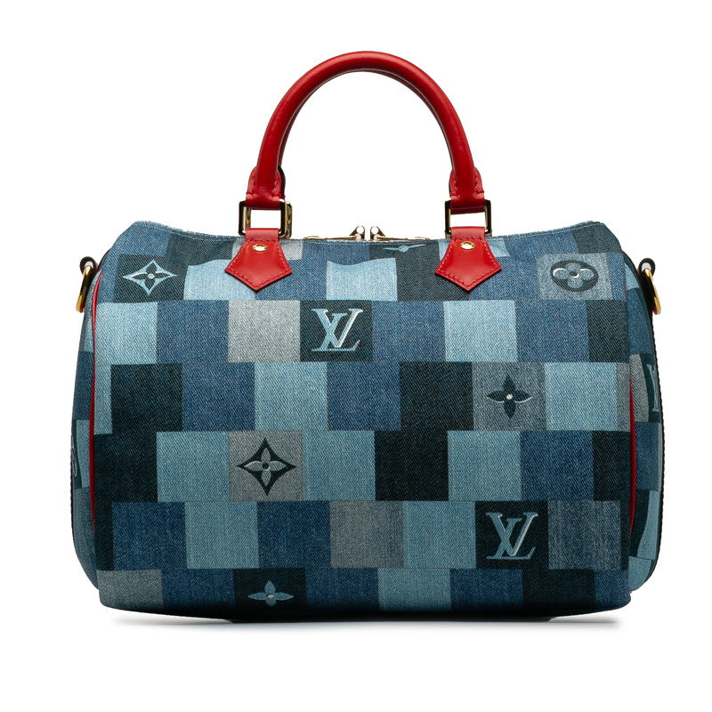 Louis Vuitton Denim Leather Speedy Bandouliere 30 Patchwork Handbag M45041