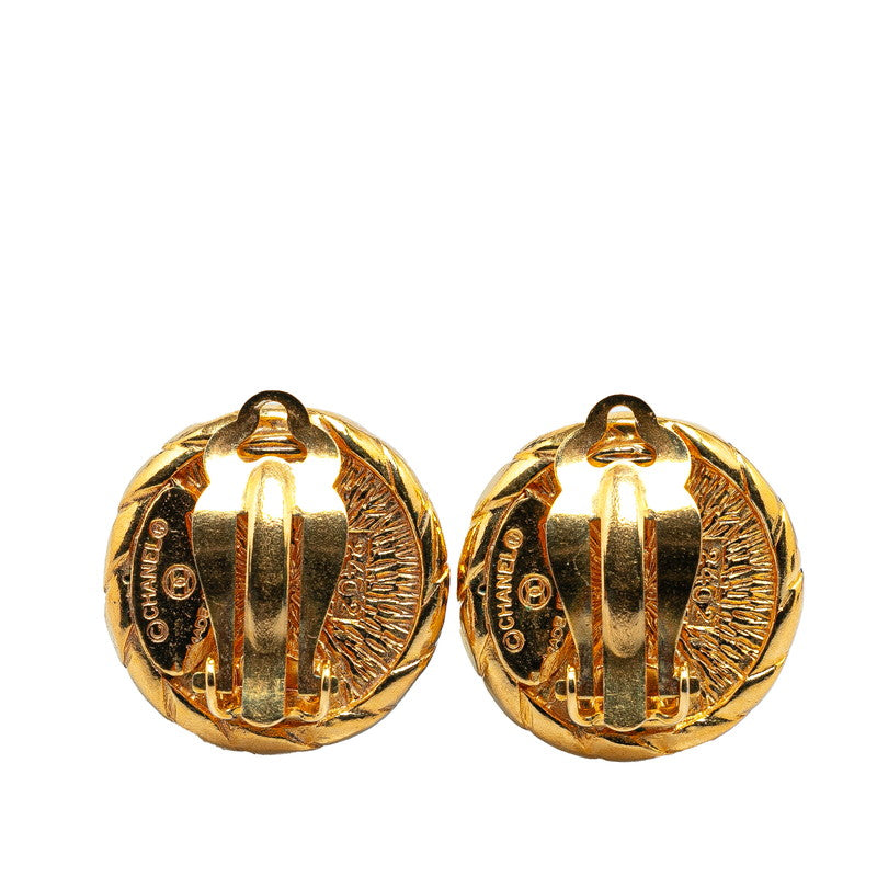 Chanel Faux Pearl Round Clip Earrings Gold