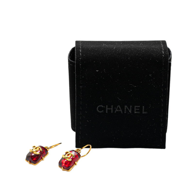 Chanel Gripoix Coco Mark Earrings Red Gold