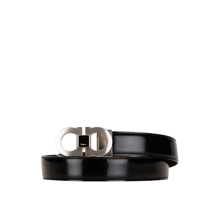 Salvatore Ferragamo Gancini Leather Belt Black Silver in Very Good Condition