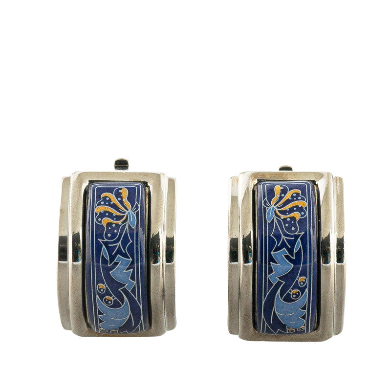 Hermes Enamel Earrings Silver Blue Metal