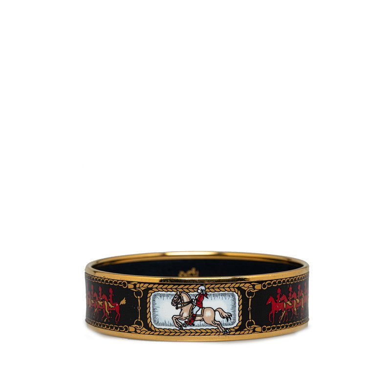 Hermes Enamel GM Horse Bangle Gold Black Multicolor in Very Good Condition