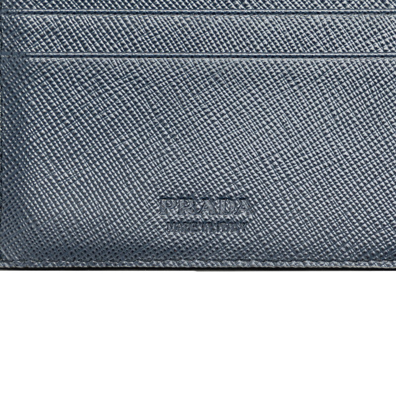 Prada Saffiano Leather Bifold Wallet Black Navy in Very Good Condition