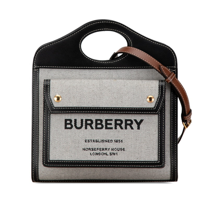 Burberry Canvas Leather Horseferry Print Logo 2WAY Handbag in Very Good Condition