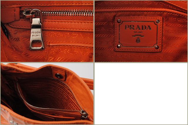 Prada Vintage Leather Tote/Shoulder Bag Light Orange in Great Condition