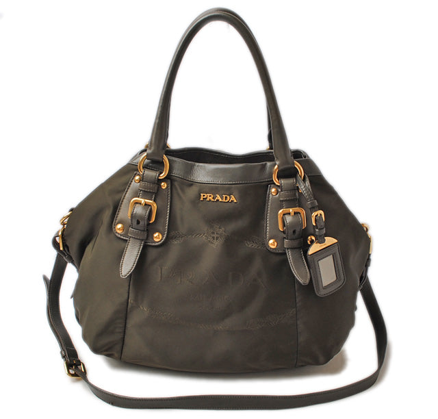 Prada Nylon/Leather 2-Way Handbag/Shoulder Bag