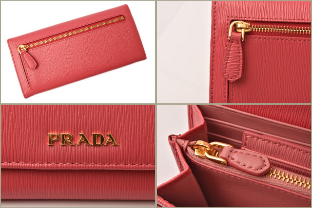 Prada VITELLO MOVE Leather Long Wallet with Pass Case 1MH132 in Pristine Condition