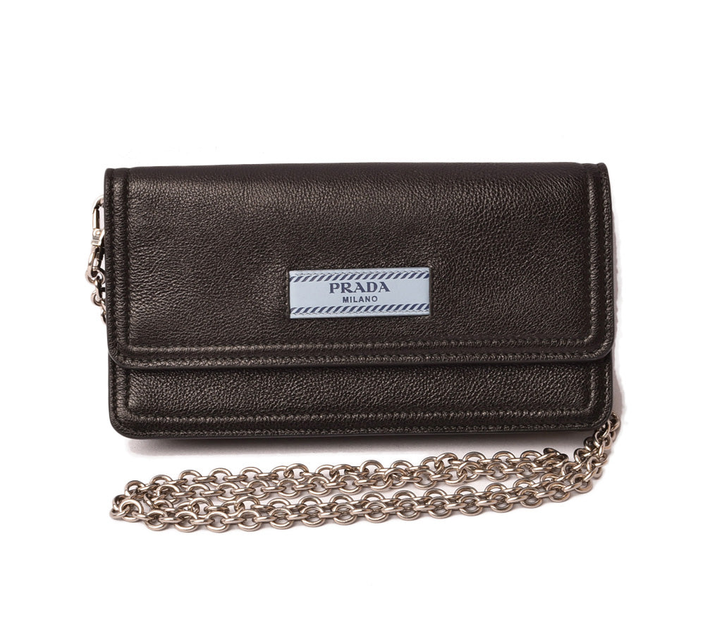 Prada Calfskin iPhone/Smartphone Case Chain Wallet NERO/ASTRALE in Pristine Condition