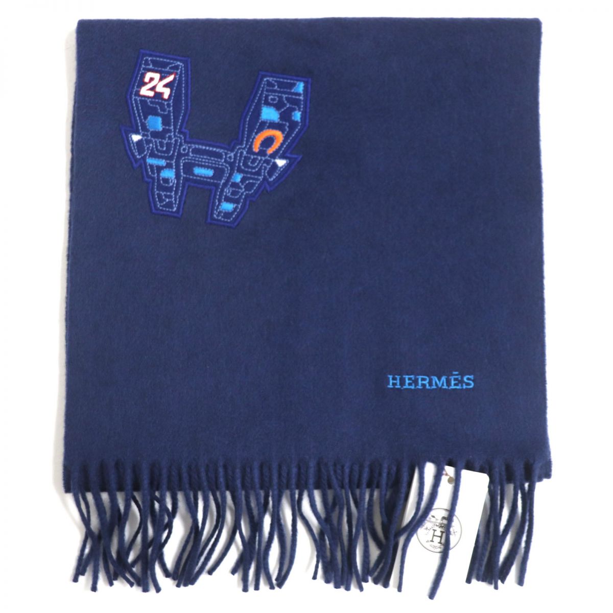 HERMES Space Univesify 100% Cashmere Scarf, Navy